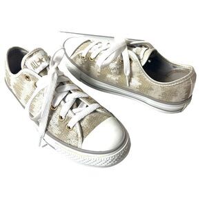 Converse All Star Skate Shoe Sequined Beige Canvas Womens Size 8 Sneaker Low Top